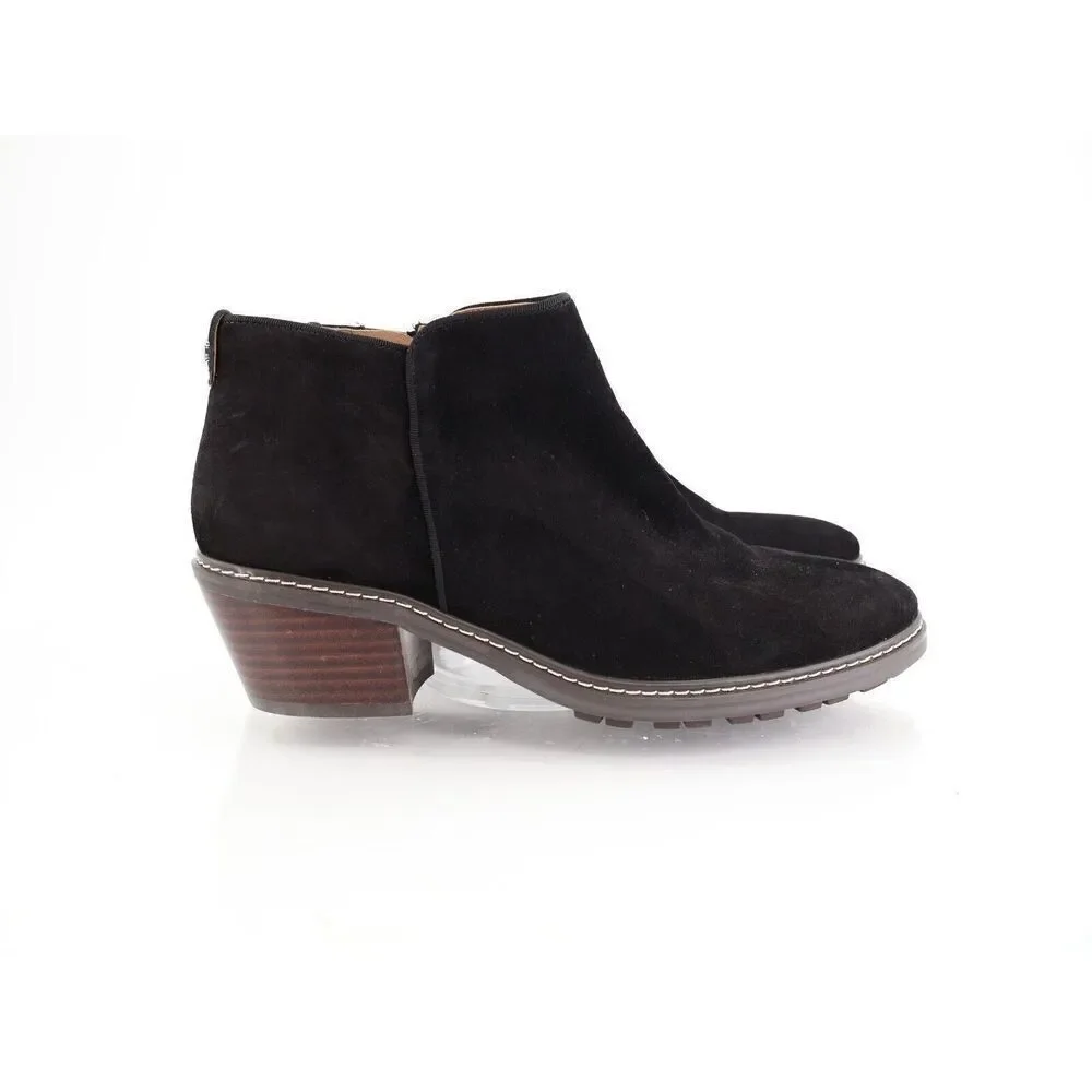Sam Edelman Womens Pryce Ankle Boots Black Suede Block Heel Zip Up Size 8M